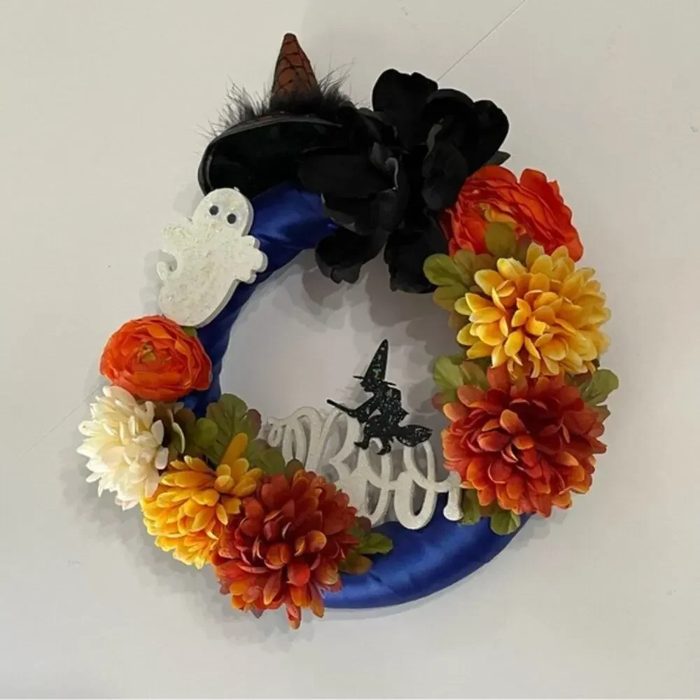 Handcrafted Royal Blue Halloween Witch Wreath